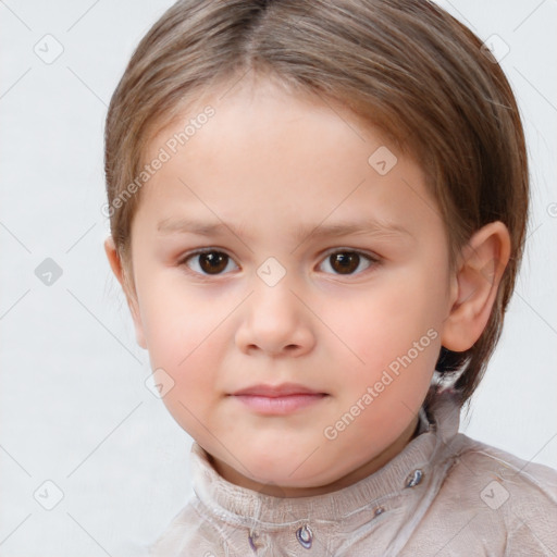 Neutral white child female with short  brown hair and brown eyes