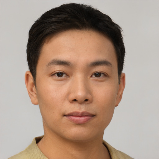 Neutral asian young-adult male with short  black hair and brown eyes