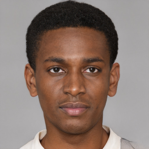 Neutral black young-adult male with short  brown hair and brown eyes