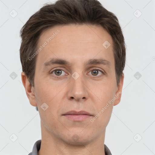 Neutral white adult male with short  brown hair and brown eyes