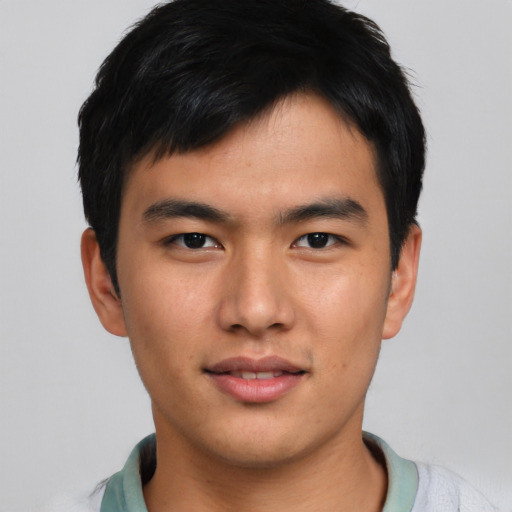 Neutral asian young-adult male with short  black hair and brown eyes