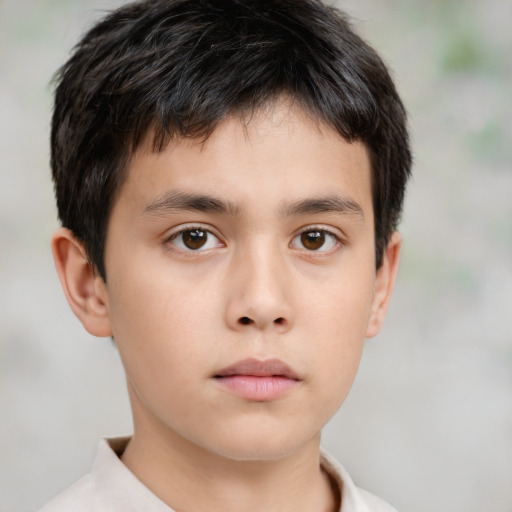 Neutral asian child male with short  brown hair and brown eyes