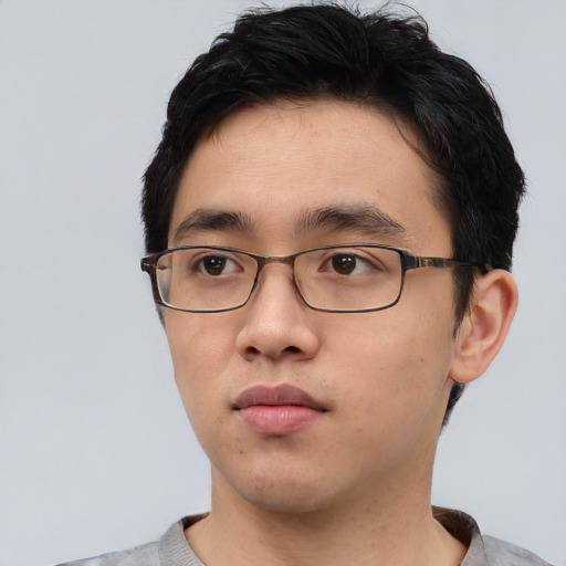 Neutral asian young-adult male with short  black hair and brown eyes