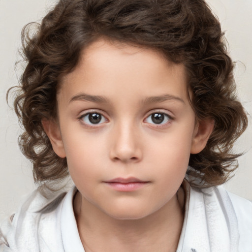 Neutral white child female with medium  brown hair and brown eyes