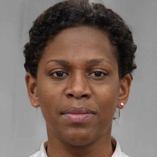 Neutral black young-adult female with short  brown hair and brown eyes
