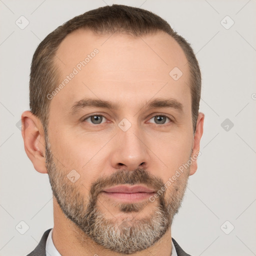 Neutral white adult male with short  brown hair and brown eyes