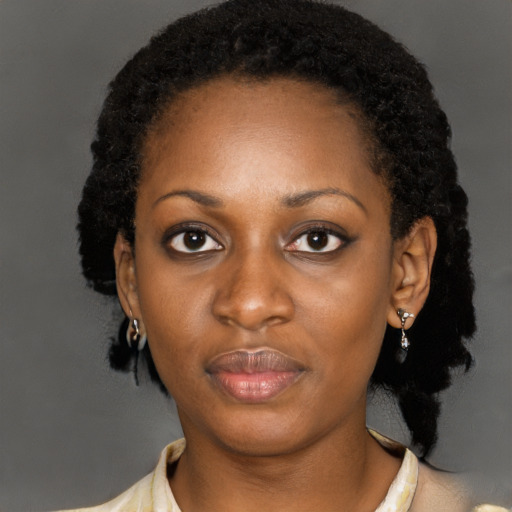 Neutral black young-adult female with long  black hair and brown eyes