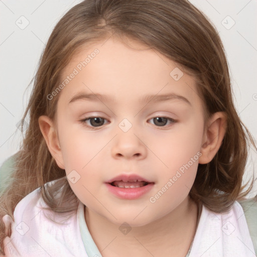 Neutral white child female with medium  brown hair and brown eyes