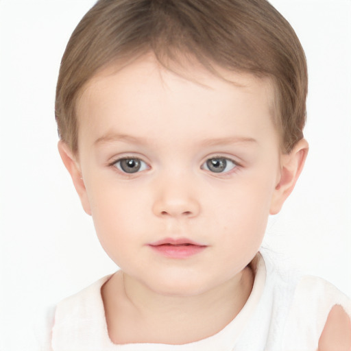 Neutral white child female with short  brown hair and brown eyes