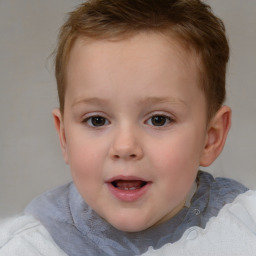 Joyful white child female with short  brown hair and brown eyes