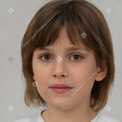 Neutral white child female with medium  brown hair and brown eyes