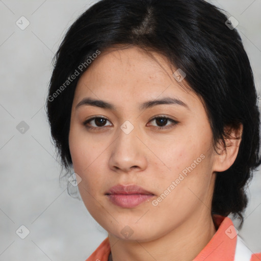 Neutral asian young-adult female with medium  brown hair and brown eyes