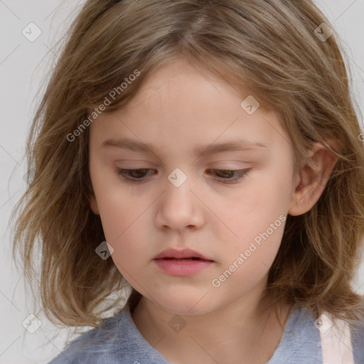 Neutral white child female with medium  brown hair and brown eyes