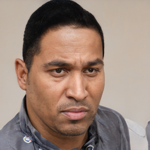 Neutral black adult male with short  brown hair and brown eyes