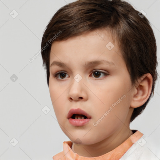 Neutral white child female with short  brown hair and brown eyes