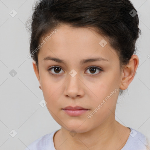 Neutral white young-adult female with short  brown hair and brown eyes