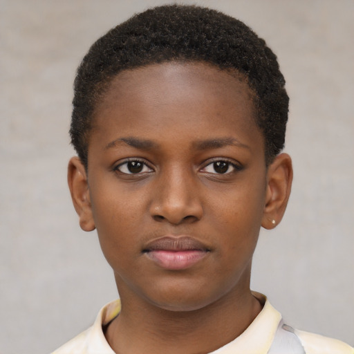 Neutral black child female with short  brown hair and brown eyes