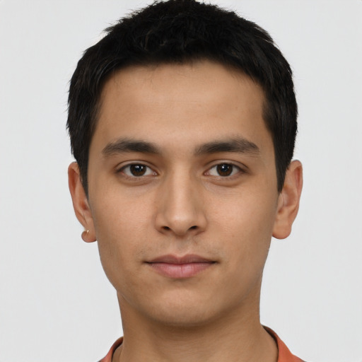 Neutral asian young-adult male with short  brown hair and brown eyes