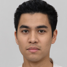 Neutral asian young-adult male with short  black hair and brown eyes