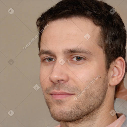 Neutral white adult male with short  brown hair and brown eyes