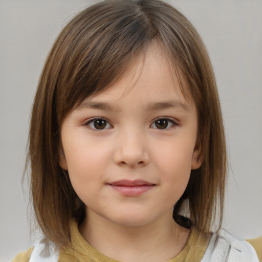 Neutral white child female with medium  brown hair and brown eyes