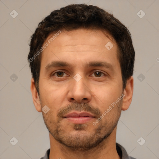 Neutral white adult male with short  brown hair and brown eyes