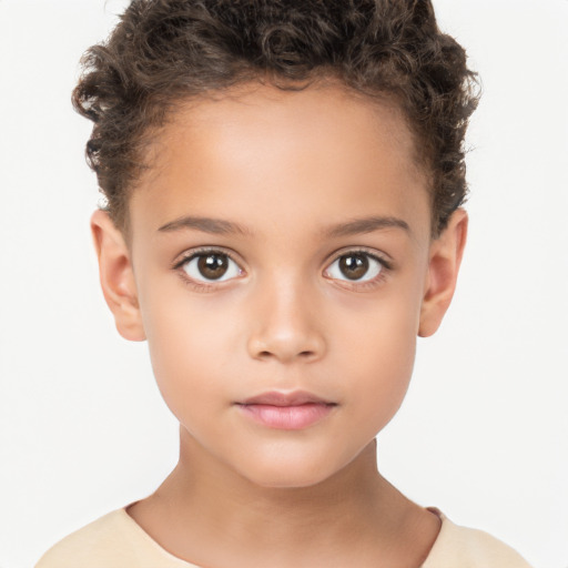 Neutral white child female with short  brown hair and brown eyes