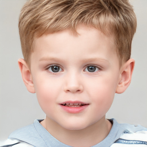 Joyful white child male with short  brown hair and brown eyes