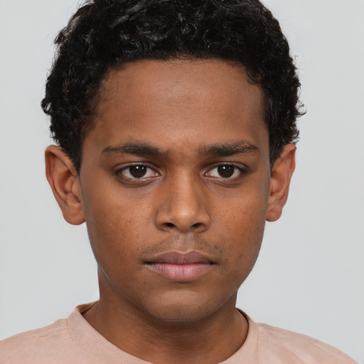 Neutral black young-adult male with short  brown hair and brown eyes