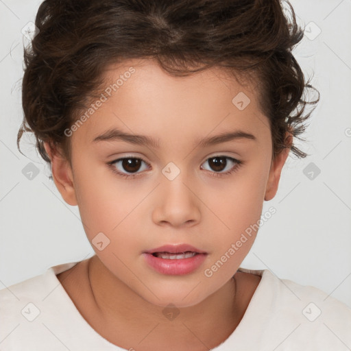 Neutral white child female with short  brown hair and brown eyes