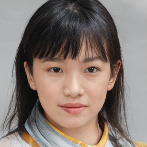Neutral white child female with medium  brown hair and brown eyes