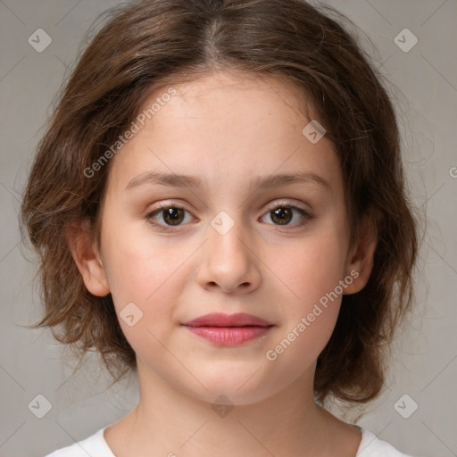 Neutral white child female with medium  brown hair and brown eyes