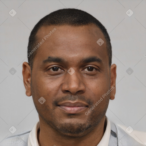 Neutral black young-adult male with short  brown hair and brown eyes