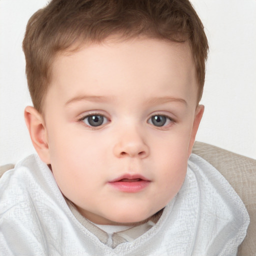 Neutral white child male with short  brown hair and blue eyes