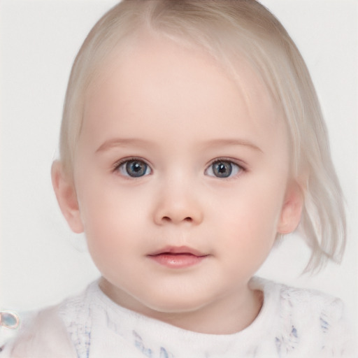 Neutral white child female with medium  brown hair and blue eyes