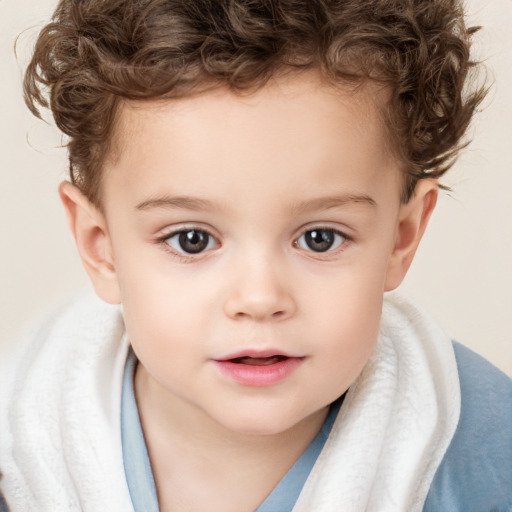 Neutral white child female with short  brown hair and brown eyes