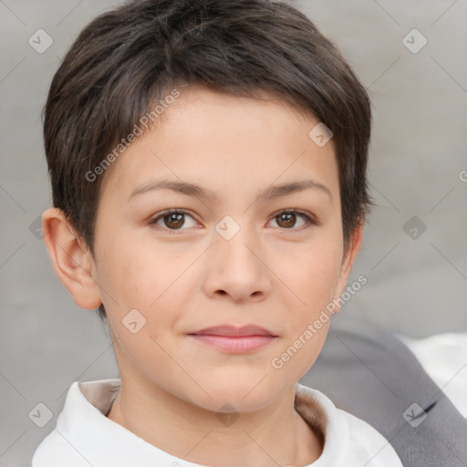 Neutral white young-adult female with short  brown hair and brown eyes