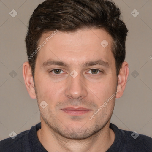 Neutral white adult male with short  brown hair and brown eyes