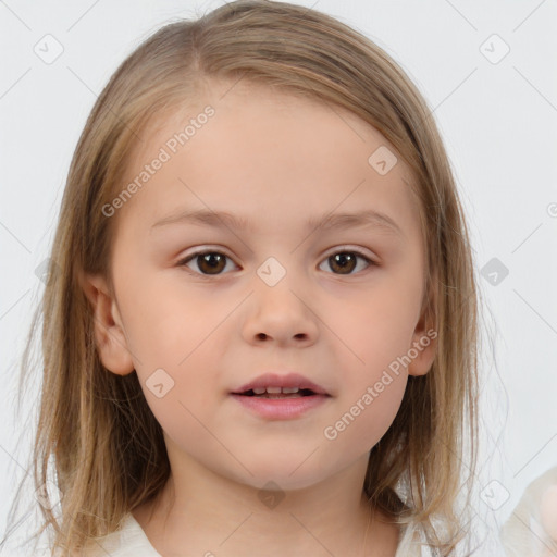 Neutral white child female with medium  brown hair and brown eyes