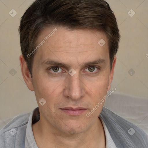 Neutral white adult male with short  brown hair and brown eyes