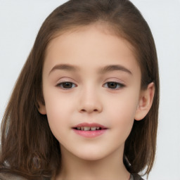 Neutral white child female with long  brown hair and brown eyes