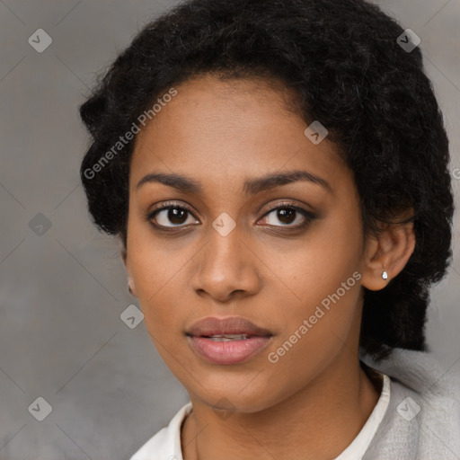 Neutral black young-adult female with short  black hair and brown eyes