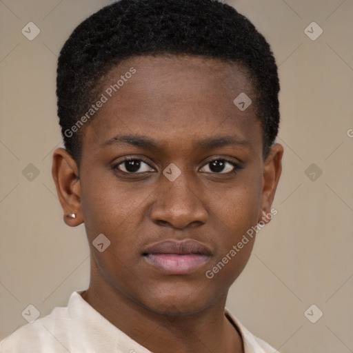 Neutral black young-adult male with short  brown hair and brown eyes