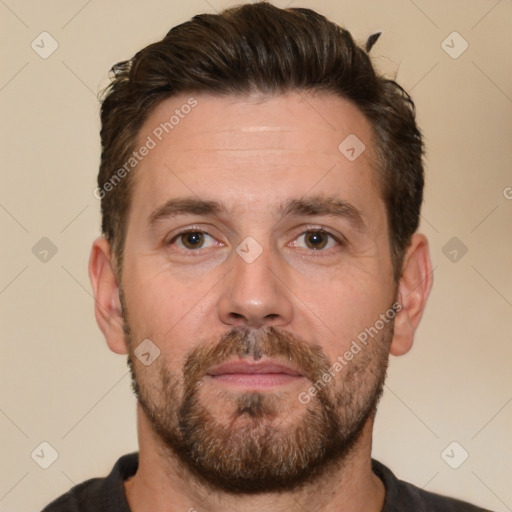 Neutral white adult male with short  brown hair and brown eyes