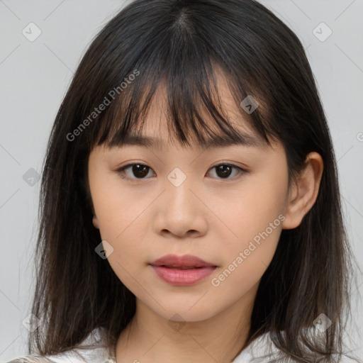 Neutral white child female with medium  brown hair and brown eyes