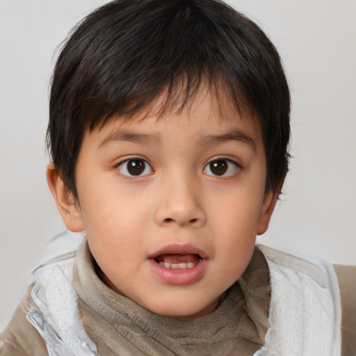 Neutral white child female with short  brown hair and brown eyes