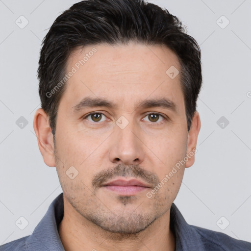 Neutral white adult male with short  brown hair and brown eyes