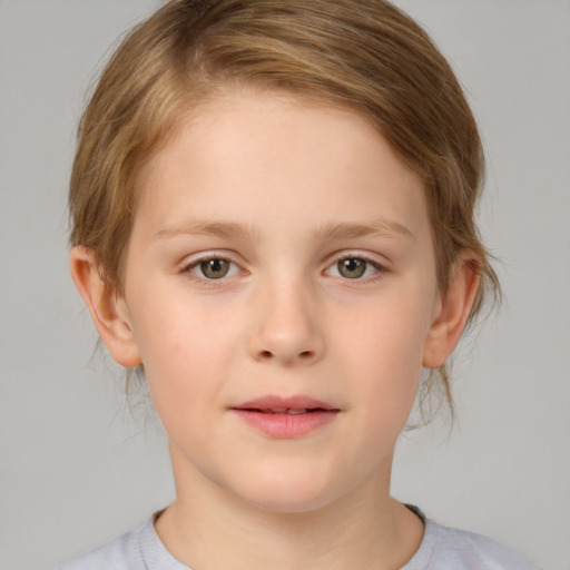 Neutral white child female with medium  brown hair and brown eyes