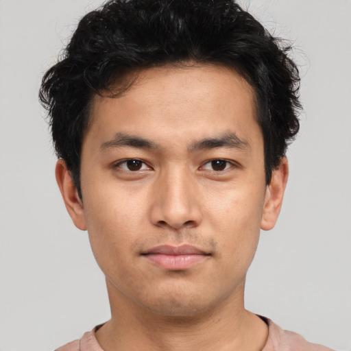 Neutral asian young-adult male with short  brown hair and brown eyes