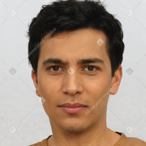 Neutral asian young-adult male with short  black hair and brown eyes